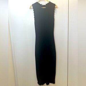 Zara Black Scalloped Knit Bodycon Viscose Midi Dress